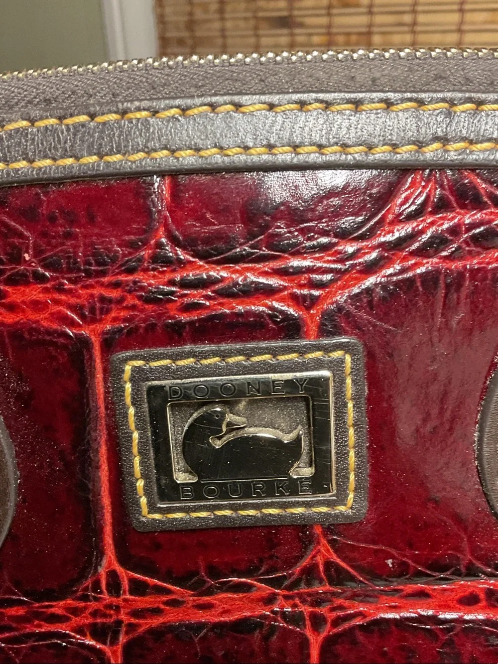 Dooney & Bourke Dillen Double Pocket Satchel Crossbody Red Croc Embossed
